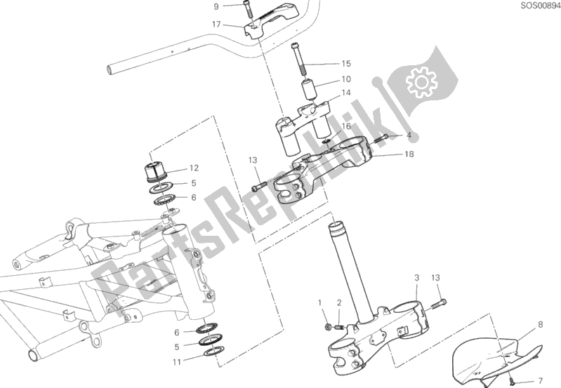 All parts for the Steering Head Base Assembly of the Ducati Multistrada 950 USA 2019